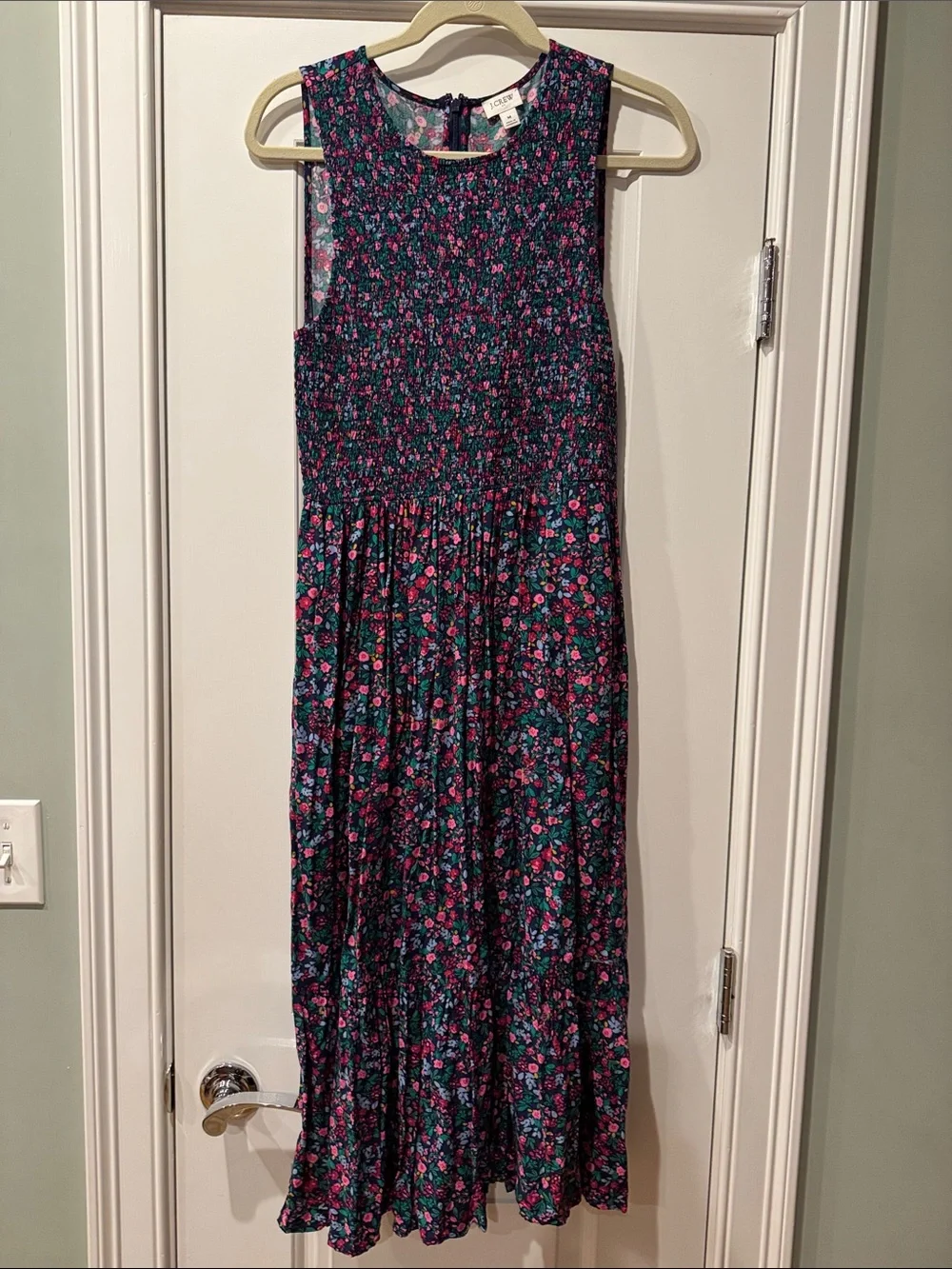 J. Crew Factory Navy Maxi Dress with Pink & Teal Floral Print